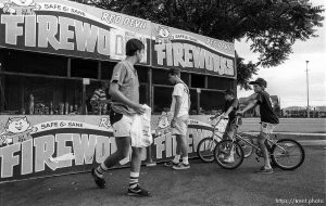 Fireworks stand. This fireworks stand was being run as a fundraiser for boy scout troop 39. In the booth is Mark Harris.