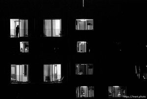 Dorm windows at night.