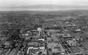 BYU campus and provo from the air.