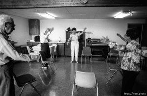 Elderly doing aerobics at Cove Point Retirement community.