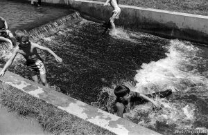 kids playing in canal.