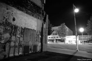 Old buildings, Kress Building on Center Street at night.
