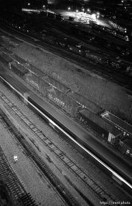 Amtrak train at night (shot from above).