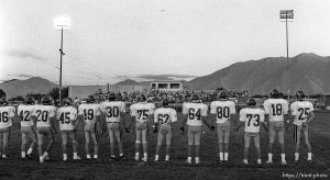 Mountain View players line up at American Fork vs. Mountain View football game.