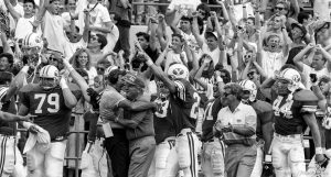 Celebration after BYU vs. Washington State football. Good Roger French, LaVell Edwards.