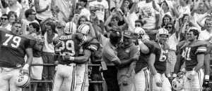 Celebration after BYU vs. Washington State football. Good Roger French, LaVell Edwards.