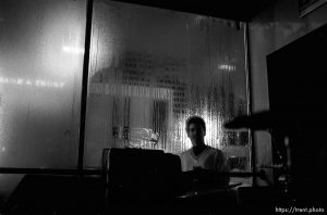 Minor who couldn't get into club stares through window at Bad Manners at the Zephyr Club.