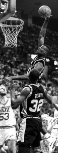 David Robinson dunks over Mark Eaton at Jazz vs. San Antonio Spurs.
