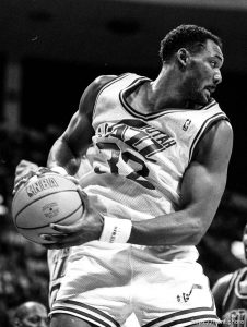 Karl Malone at Jazz vs. Detroit Pistons.