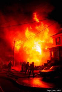 House on fire the night of the Rodney King Riots.