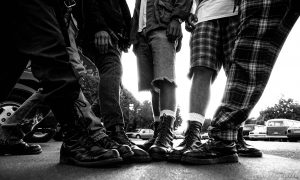 Kids' feet and boots for story on kids who hang out at Rheem Shopping Center