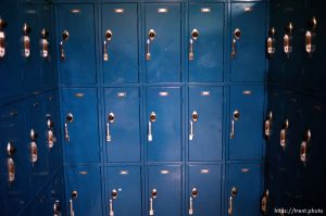 Blue lockers at Pine Valley Intermediate School.