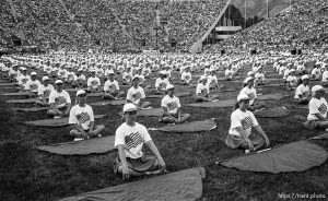 Girls with banners at the Stadium of Fire