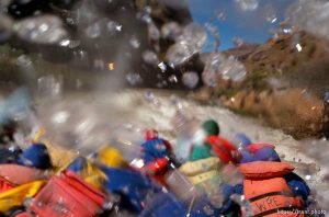 Splashing water in rapid. Grand Canyon flood trip.