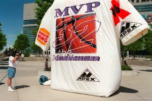 Television cameraman at Apex shoes' promotion when Karl Malone won the NBA MVP award. They had the 