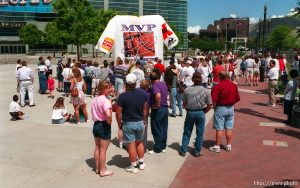 People at Apex shoes' promotion when Karl Malone won the NBA MVP award. They had the 