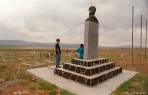 Scott Foutz (left) and Sam Westley at Iosepa, which was a colony of Polynesian members of the LDS church in the late 1800's. Every year, descendants of the settlers gather to clean up the Iosepa cemetery and teach the youth about their ancestors.