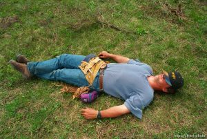 Joe Brandl (costumer/historical advisor) while filming of the movie 