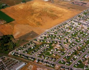 Suburbs being developed in the Lehi-Highland area shot from the air.