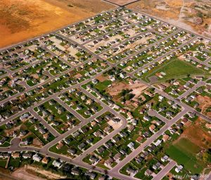 Suburb development in the Lehi-Highland area shot from the air.