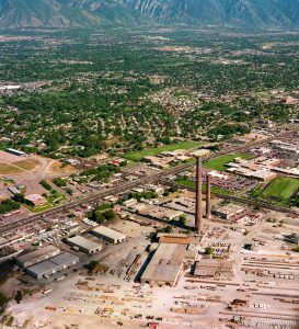 Murray smokestacks from the air.