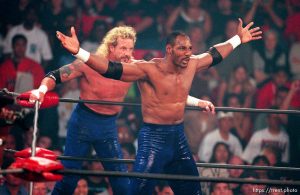 Karl Malone and Diamond Dallas Page at WCW's Bash at the Beach.