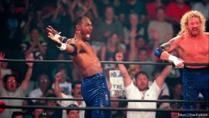 Karl Malone and Diamond Dallas Page at WCW's Bash at the Beach.