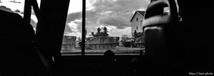KFOR soldiers and tanks out window