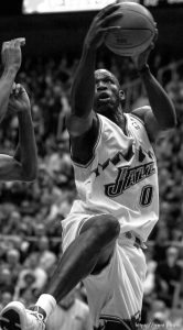 Olden Polynice at Jazz vs. Miami Heat.
