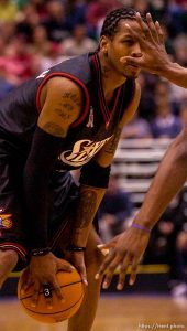 Allen Iverson, DeShawn Stevenson. Jazz host the Philadelphia 76ers Saturday night at the Delta Center. Jazz win. 12.29.2001, 8:47:05 PM