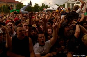 The Ataris. The Vans Warped Tour visits the Utah State Fairpark in Salt Lake City Saturday. The all-day event features a plethora of alternative bands on several stages and extreme sports demos. A large crowd of concertgoers faced sun and rain to see bands such as Bowling for Soup, AFI, and Orem's own The Used. Best t-shirt spotted: 