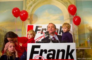 Salt Lake City mayoral candidate Frank Pignanelli (and his wife Darcy in red) concedes defeat. greet well-wishers and supporters as the first returns begin trickling in at his election night party Tuesday night in Salt Lake City.