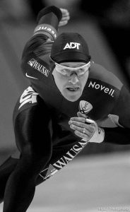 Kearns - US skater Casey Fitzrandolph placed 10th in the Mens 500m World Cup Speed Skating Friday night at the Utah Olympic Oval, Kearns. ; 12/12/2003