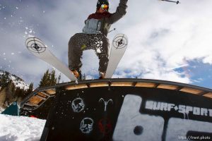 Skier Tom Vigeon rides a rail at Brighton. Recent snow will allow some ski resorts to open this week.