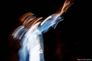 Kanye West performs at the Delta Center.