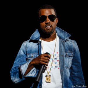Kanye West performs at the Delta Center.
