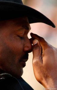 Karl Malone wipes a tear from his eye. Karl Malone statue ceremony at the Delta Center. 3.23.2006