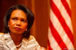 Secretary of State Condoleezza Rice speaks during an interview at Salt Lake City's Grand America Hotel Tuesday morning.; 8.29.2006
