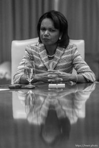Secretary of State Condoleezza Rice speaks during an interview at Salt Lake City's Grand America Hotel Tuesday morning.; 8.29.2006