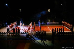 flag ceremony, national anthem, and overalls of state volleyball championship at UVSC.