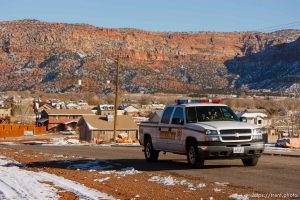 Hildale - Washington County Sheriff Deputy Darrell Cashin patrolling Hildale, Utah. Cashin was assigned to the FLDS town of Hildale, Utah in November. On making inroads into the closed community, Cashin said, 