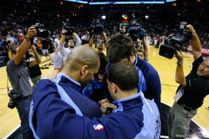 robert johnson, pregame huddle. Utah Jazz center Mehmet Okur (13). San Antonio - Utah Jazz vs. San Antonio Spurs, NBA basketball, Western Conference Finals Game One. 5.20.2007