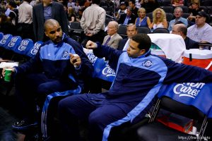 Utah Jazz forward Carlos Boozer (5) Utah Jazz guard Deron Williams (8) San Antonio - Utah Jazz vs. San Antonio Spurs, Western Conference Finals game five at the AT&T Center.
5.30.2007
