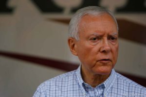 Huntington - Senator Orrin Hatch speaks to reporters Thursday evening at the command post for the Crandall Canyon Mine disaster, where six miners remained trapped.