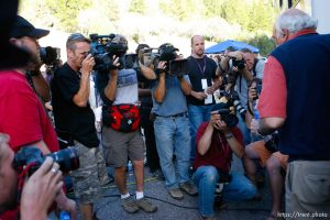 Huntington - Robert Murray, Murray Energy Corporation President and CEO, arrives at a press briefing to a pack of photographers Friday evening at the command post for the Crandall Canyon Mine rescue effort.