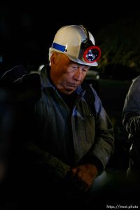 Huntington - Robert Murray, president and CEO of Ohio-based Murray Energy Corp, speaks to reporters at the command post in full miners gear before dawn Saturday morning (4am).