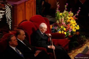 LDS President Gordon B. Hinckley . Salt Lake City - Funeral for President James E. Faust, a member of the First Presidency of the Church of Jesus Christ of Latter-day Saints. ; 8.14.2007