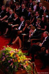 Salt Lake City - Members of the Faust family, including Ruth Faust (right) and her daughter Lisa Smith (seated next to her on her right) wipe away tears as the Mormon Tabernacle Choir sings 