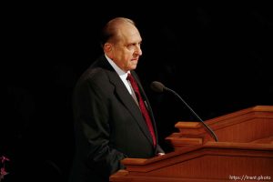 President Thomas S. Monson . Salt Lake City - Funeral for President James E. Faust, a member of the First Presidency of the Church of Jesus Christ of Latter-day Saints. ; 8.14.2007