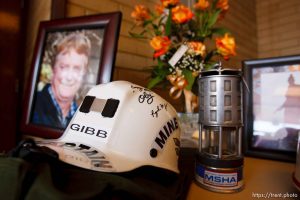 Salina - Mine equipment and a portrait of Gary Jensen on display at the funeral for Gary 
